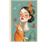 Cute Girl and Ginger Cat Notebook: Soft Peach - Aesthetic Orange Cat and Butterfly Illustration Unlined Journal, Inspirational Quote Soft Peach Cover, ... 120 Pages, Gift for Cat Lovers and Writers
