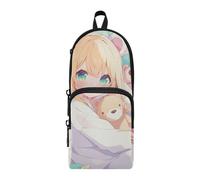 Cute Girl Anime Nylon 3 Scomparti Grande Astuccio Matita Studio & Multifunzionale Astuccio Cancelleria per College