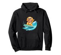 Cute Golden Retriever Dog Surfing Lei collana occhiali da sole Felpa con Cappuccio