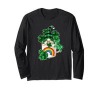 Cute Green Shamrock with Coffee GNOME for St. Paddys Day Maglia a Manica
