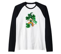 Cute Green Shamrock with Coffee GNOME for St. Paddys Day Maglia con Maniche Raglan