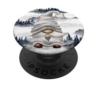 Cute Grey Gnome Pine Trees In Fog For Hiking Camping Gnomie PopSockets PopGrip Adesivo