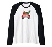Cute Grizzly Bear Christmas Tree Car Bears Wildlife Mountain Maglia con Maniche Raglan
