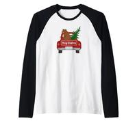 Cute Grizzly Bear Christmas Tree Car Bears Wildlife Mountain Maglia con Maniche Raglan