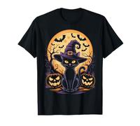 Cute Halloween Black Cat Witch Hat Pumpkin Maglietta