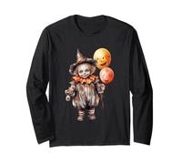 Cute Halloween Clown with Pumpkin Balloons Maglia a Manica