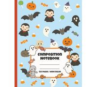Cute Halloween Composition Notebook with Kawaii Ghosts, Vampires, Bats, Mummies, Candy & Pumpkins | Wide Ruled with Margin | 8.5 x 11, 120 Pages: Fun ... for note-taking, writing, and journaling