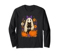 Cute Halloween Ghost Hugging Black Cat Floral Maglia a Manica