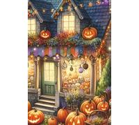 Cute Halloween Notebook: College Ruled Lined Journal | 6 x 9 Paperback Matte Cover | Pumpkins, Friendly Ghosts & Cozy Halloween Village | 120 Pages for Writing, School & Journaling