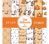 Cute Halloween Scrapbook Paper Pad - 8.5 x 8.5 in - 24 Double-Sided Patterned Sheets - Decorative Craft Paper for Card Making, Journaling, Planners, Origami, Decoupage, and Scrapbooking