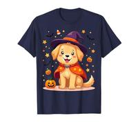 Cute Halloween Witch Dog Pumpkin Bats Maglietta