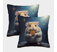 Cute Hamster Eating Cookie-fantasy Art Style Federe Cuscini Per Divano Decorative Fodere Per Cuscini Set 2 Pezzi Moderno Da Letto Divano 45x45cm