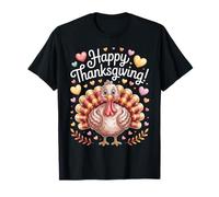 Cute Happy Thanksgiving Turkey with Hearts Happy Turkey Maglietta