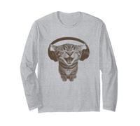 Cute Headphones Cat Funny Silly y2k Grunge Graphic Maglia a Manica
