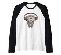 Cute Headphones Cat Funny Silly y2k Grunge Graphic Maglia con Maniche Raglan