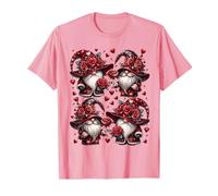 Cute Heart Pattern Gothic Flowers GNOME Pink Valentines Maglietta