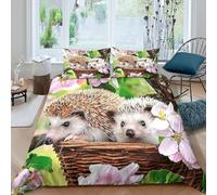 cute hedgehogsSet Di Copripiumino ultra microfibra Set di 3 Pezzi stampa di 3D con cerniera spring garden scene copripiumino con federe traspirante ultra morbido for coppie Super king（260x220cm）