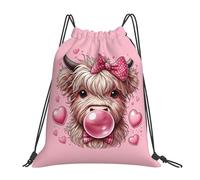 Cute Highland Cow Blow Bubbles Heart Borsa con Coulisse Stringa Sacca con Cordoncino Unisex Borsa Palestra per Spiaggia Uomo Escursionismo 36X42Cm