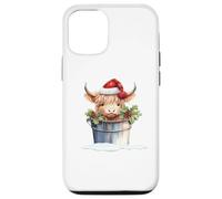 Cute Highland Cow Christmas Santa Hat Country Heifer Farm Custodia per iPhone 12/12 Pro
