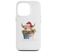 Cute Highland Cow Christmas Santa Hat Country Heifer Farm Custodia per iPhone 13 Pro