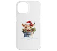 Cute Highland Cow Christmas Santa Hat Country Heifer Farm Custodia per iPhone 14