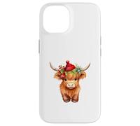 Cute Highland cow Christmas Santa Hat Country Heifer Farm Custodia per iPhone 14
