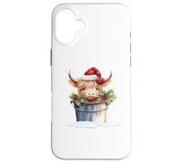Cute Highland Cow Christmas Santa Hat Country Heifer Farm Custodia per iPhone 16 Plus