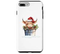 Cute Highland Cow Christmas Santa Hat Country Heifer Farm Custodia per iPhone 7 Plus/8 Plus