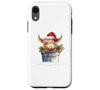 Cute Highland Cow Christmas Santa Hat Country Heifer Farm Custodia per iPhone XR