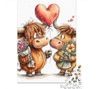 Cute Highland Cow Couple Jigsaw Puzzle Impossible 1000Pcs Decorazione Per La Casa. Rilassamento E Intelligence Per Adulti E Bambini Da 12 Anni 38x26cm/1000pcs