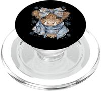 Cute Highland Cow With Blue Bow Winter Snowflake Design PopSockets PopGrip per MagSafe