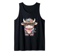 Cute Highland Cow with Rainbow Horns Kawaii Baby Cow Flower Canotta