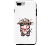 Cute Highland Cow with Rainbow Horns Kawaii Baby Cow Flower Custodia per iPhone 7 Plus/8 Plus