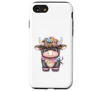 Cute Highland Cow with Rainbow Horns Kawaii Baby Cow Flower Custodia per iPhone SE (2020) / 7/8