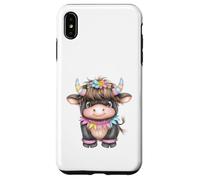 Cute Highland Cow with Rainbow Horns Kawaii Baby Cow Flower Custodia per iPhone XS Max