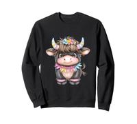 Cute Highland Cow with Rainbow Horns Kawaii Baby Cow Flower Felpa