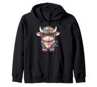 Cute Highland Cow with Rainbow Horns Kawaii Baby Cow Flower Felpa con Cappuccio