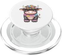 Cute Highland Cow with Rainbow Horns Kawaii Baby Cow Flower PopSockets PopGrip per MagSafe