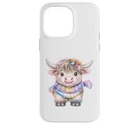 Cute Highland Cow with Rainbow Scarf - Kawaii Baby Cow Custodia per iPhone 14 Pro Max