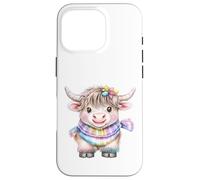 Cute Highland Cow with Rainbow Scarf - Kawaii Baby Cow Custodia per iPhone 16 Pro