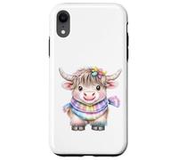 Cute Highland Cow with Rainbow Scarf - Kawaii Baby Cow Custodia per iPhone XR