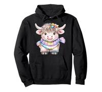 Cute Highland Cow with Rainbow Scarf - Kawaii Baby Cow Felpa con Cappuccio