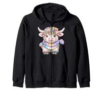 Cute Highland Cow with Rainbow Scarf - Kawaii Baby Cow Felpa con Cappuccio