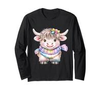 Cute Highland Cow with Rainbow Scarf - Kawaii Baby Cow Maglia a Manica