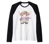 Cute Highland Cow with Rainbow Scarf - Kawaii Baby Cow Maglia con Maniche Raglan