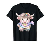 Cute Highland Cow with Rainbow Scarf - Kawaii Baby Cow Maglietta