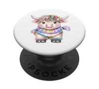 Cute Highland Cow with Rainbow Scarf - Kawaii Baby Cow PopSockets PopGrip Adesivo