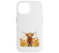 Cute Highland cow with sunflowers country Heifer Farm Farmer Custodia per iPhone 14