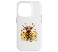 Cute Highland cow with sunflowers country Heifer Farm Farmer Custodia per iPhone 14 Pro
