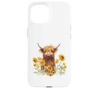 Cute Highland cow with sunflowers country Heifer Farm Farmer Custodia per iPhone 15
